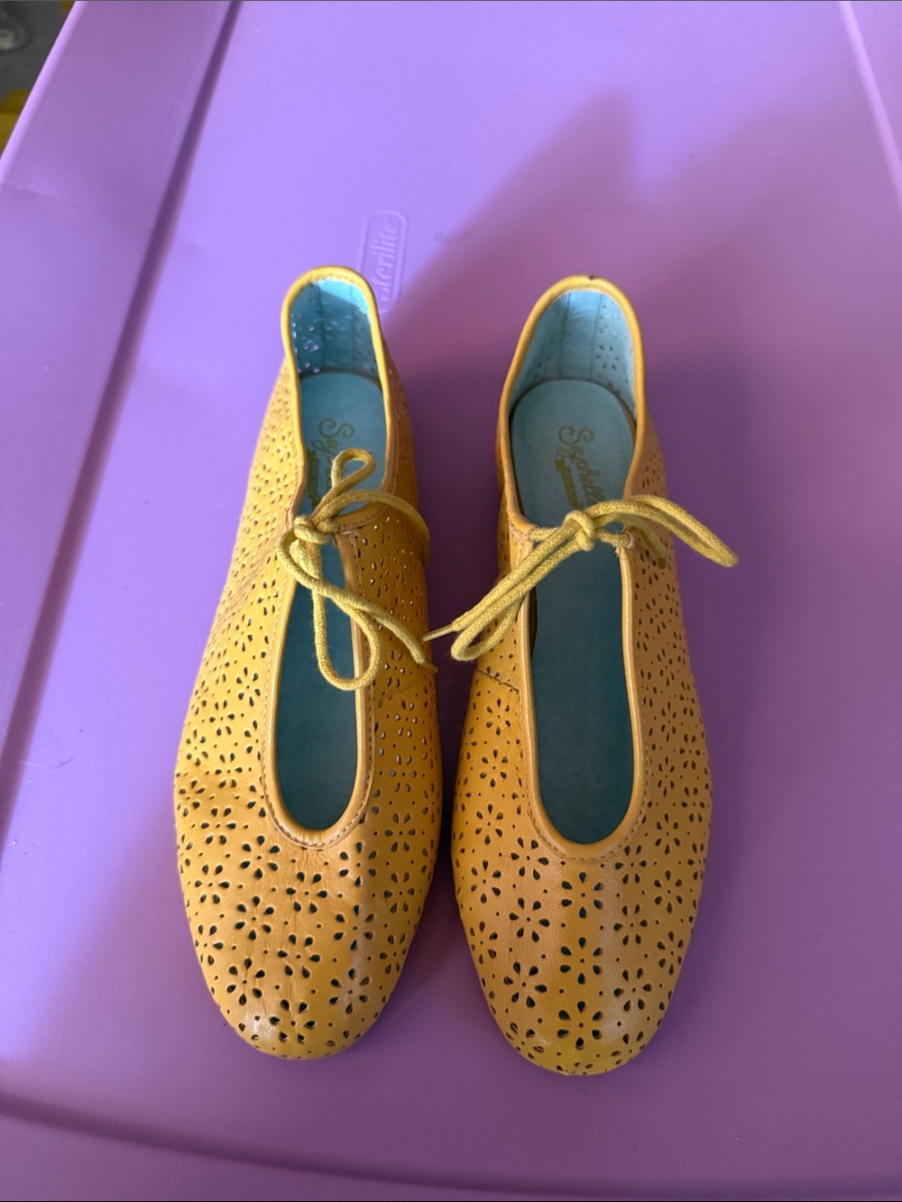 Seychelles Yellow Perforated Lace-Up Flats